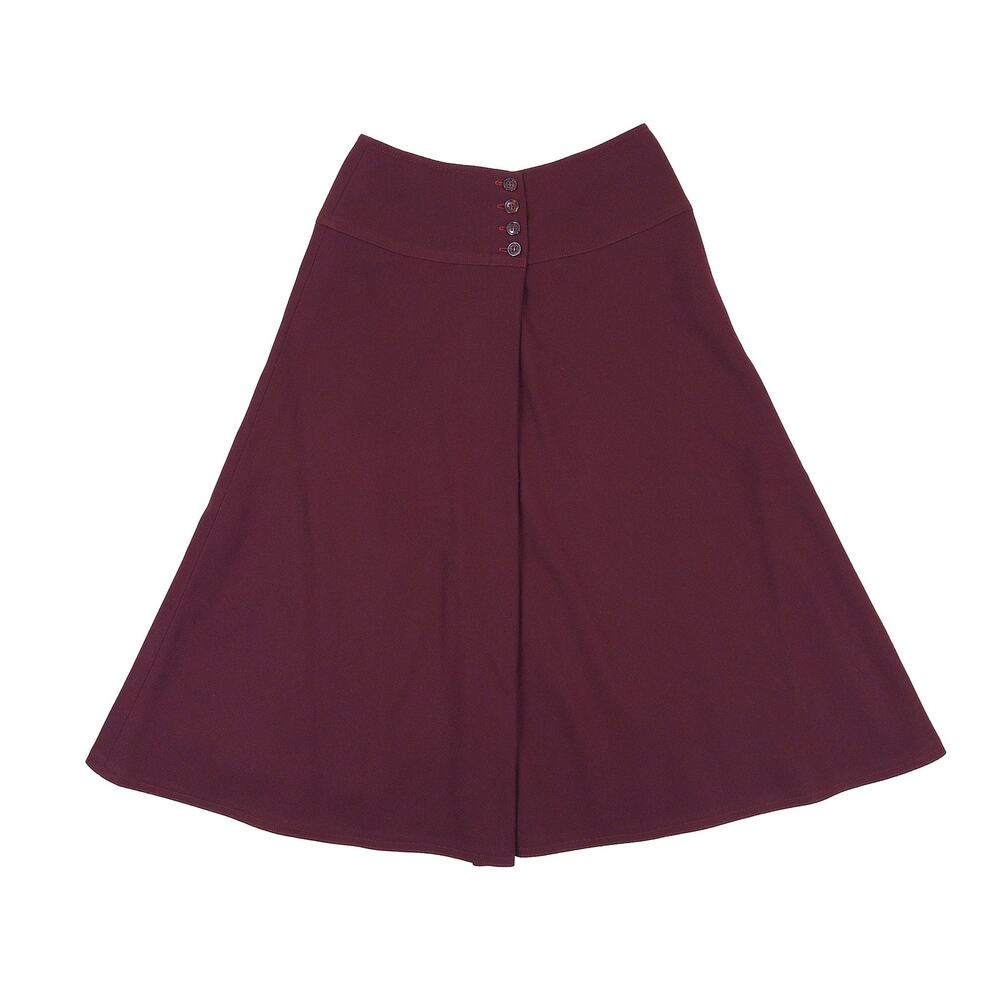 VTG 70s Anne Klein Wool Midi Skirt Women 4 Burgundy A-Line Faux Wrap Made USA